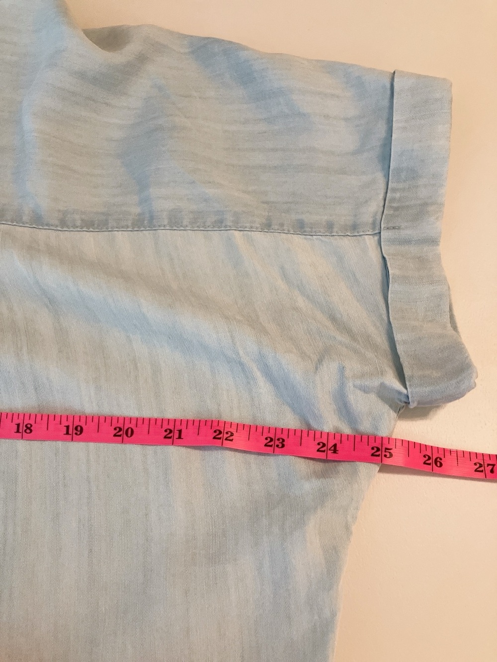 Time & Tru Light Blue Short-Sleeve Chambray Button-Down Shirt Large - Picture 9 of 11